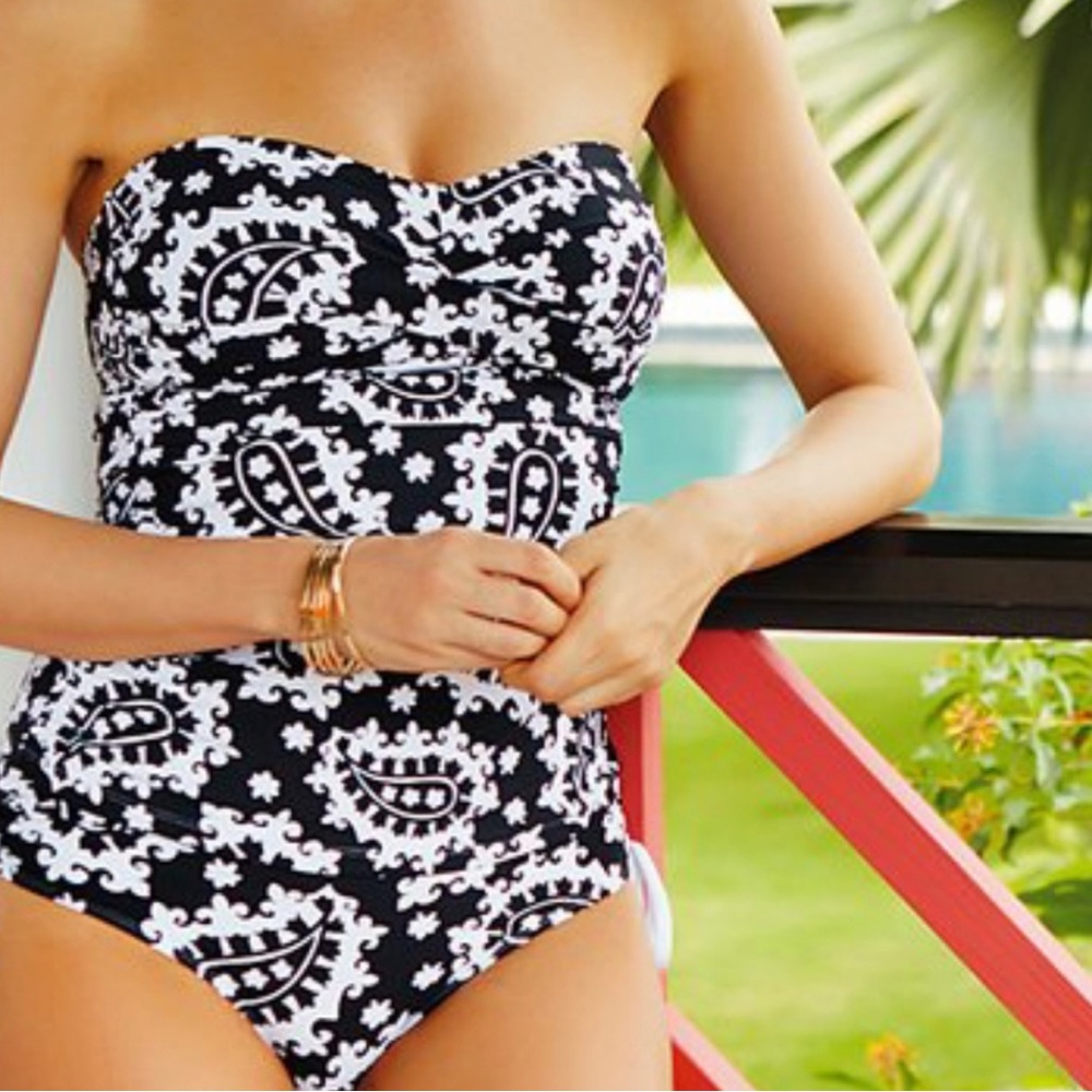 NWT Anne Cole Riviera Black and White Paisley One Piece Swimsuit Size 12